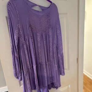 NWT Free People Purple Small $128 Waffle Knit Top/Dress/Tunic